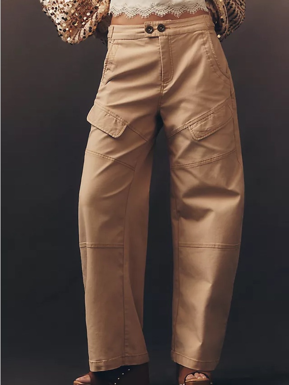 Pilcro Wide-Leg Cargo Pants in Beige - Picture 2 of 9